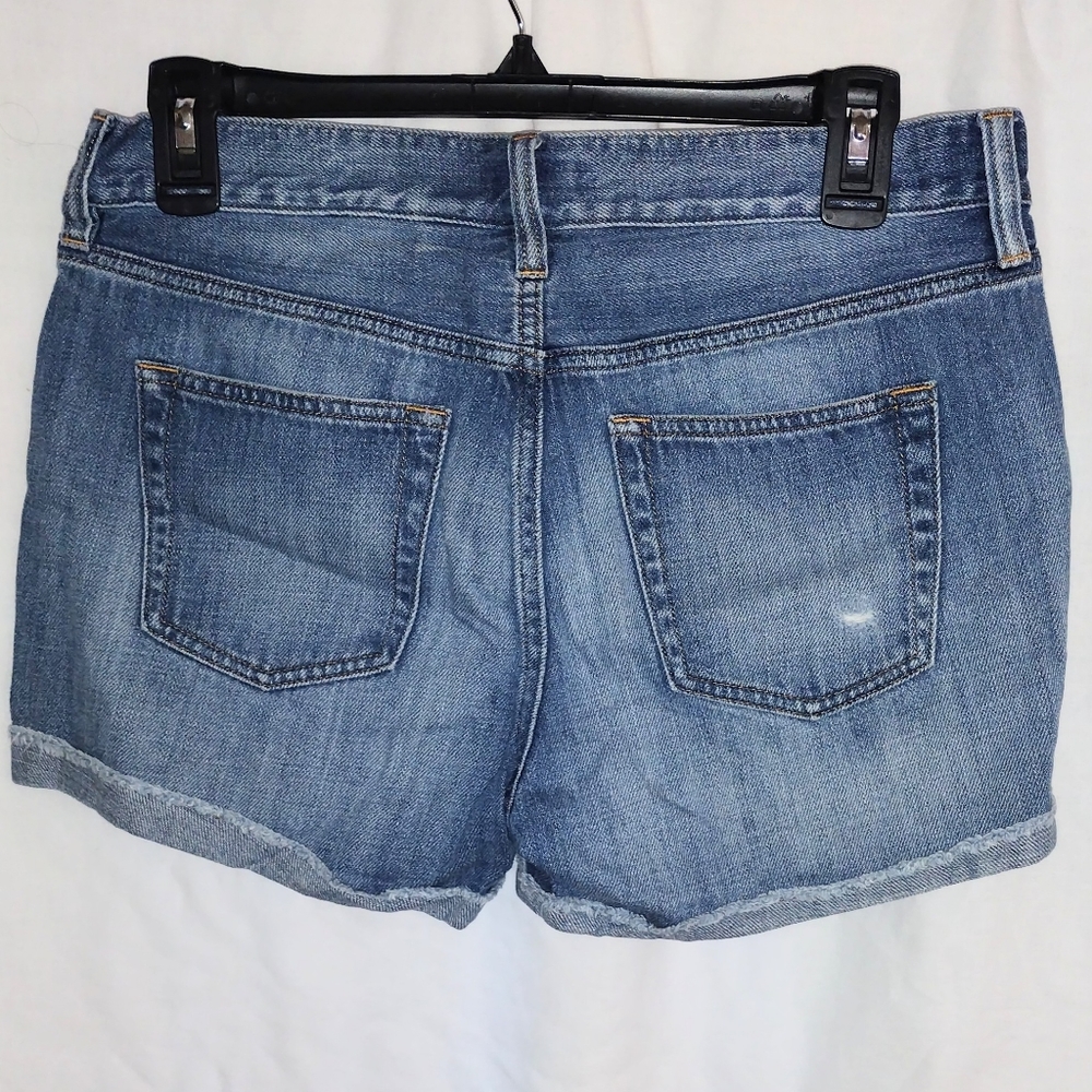 J. Crew medium wash cuffed rigid hem  jean/denim shorts.